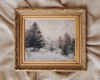 Winter Forest Landscape Print | Moody Snowy Nature Wall Art | Vintage Woodland Decor (Digital Download)