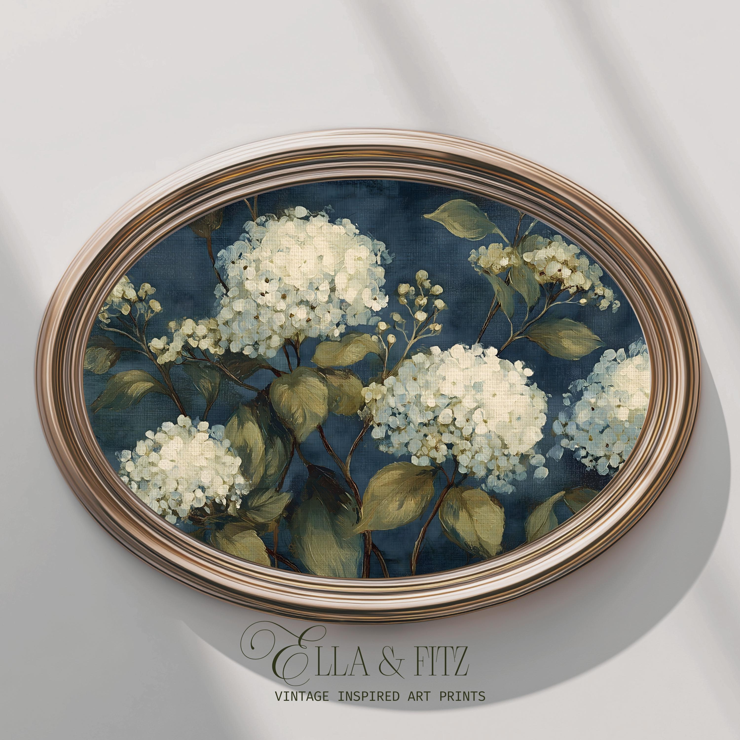 Vintage Hydrangea Art Print | Moody Blue Floral Painting (digital ...