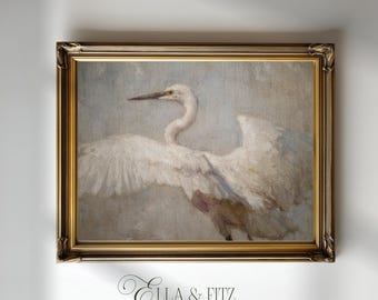 Vintage White Heron Print | Coastal Bird Wall Art (Digital Download)