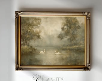 Schwanensee Kunstdruck | Romantische Landschaftsmalerei (Digitaler Download)