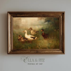 Moody Duck Pond Painting, Rustic Farmhouse Wall Art, Cottagecore Wildlife Decor (Digital Download)