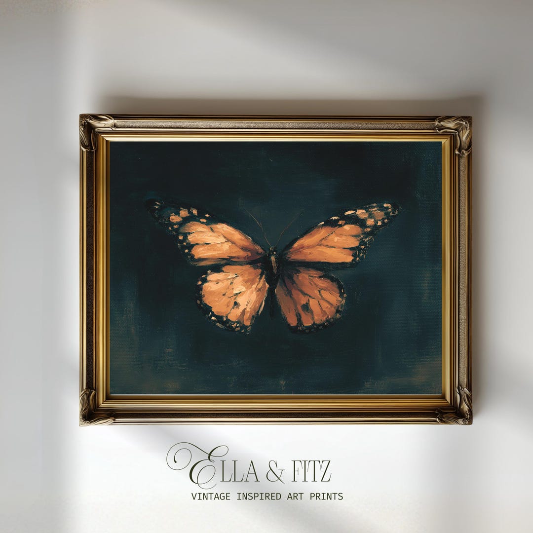 Vintage Monarch Butterfly Art Print | Moody Butterfly Painting (digital ...