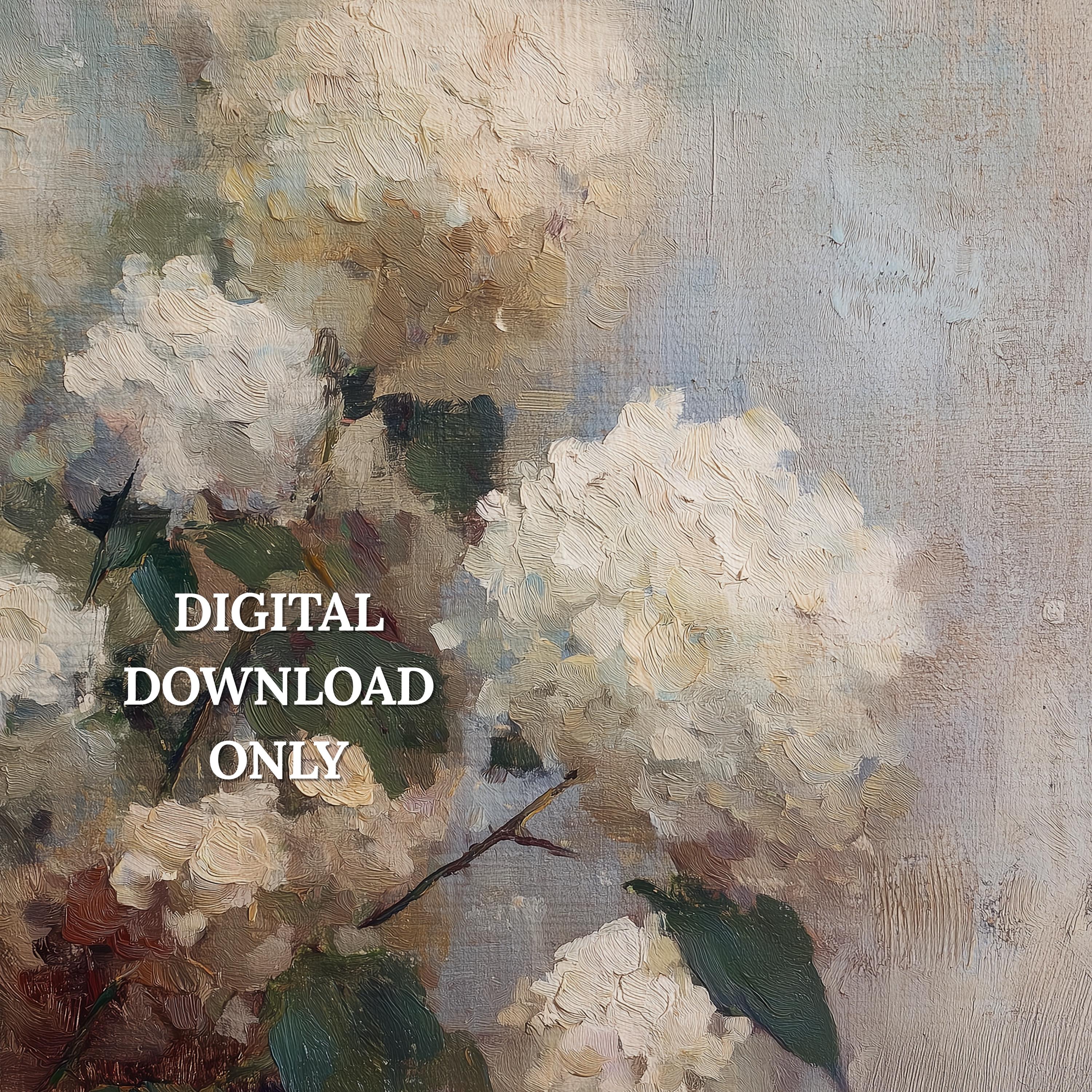 Vintage White Hydrangea Art Print | Moody Floral Oil Painting (digital ...