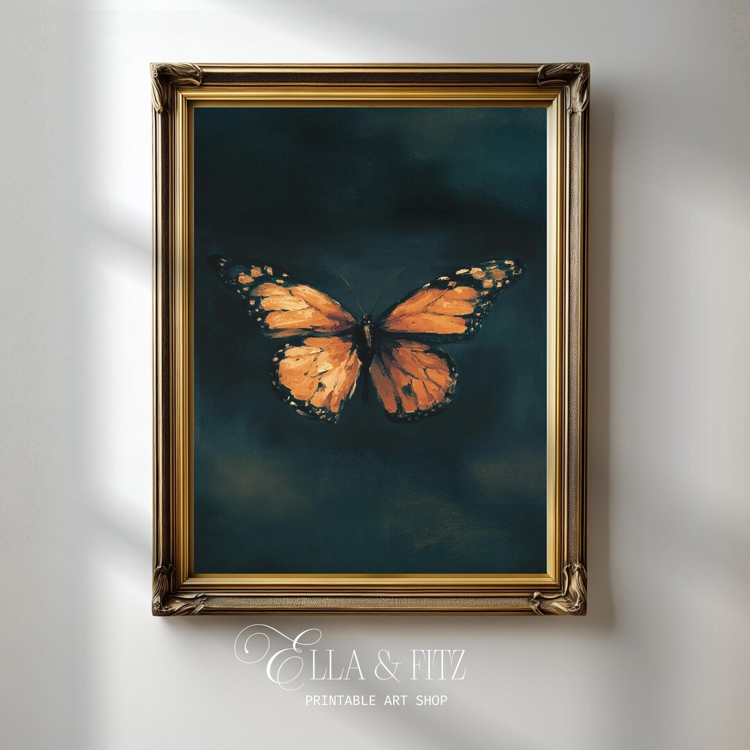 Vintage Monarch Butterfly Art Print | Moody Butterfly Painting (digital ...