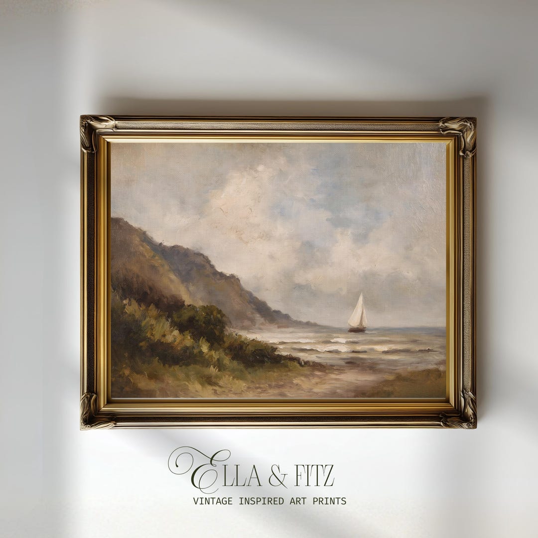 Vintage Coastal Print | Sailboat Seascape Wall Art (digital Download ...