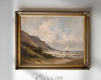 Vintage Coastal Print | Sailboat Seascape Wall Art (Digital Download)