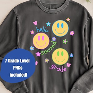 Preppy Back to School PNG Bundle: Retro Smiley Face Grade Files (Digital Download