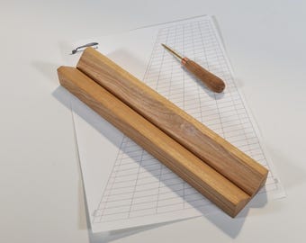 Bookbinding Set – Wooden Punching Cradle, Brass Awl and Guide | Handmade Tools