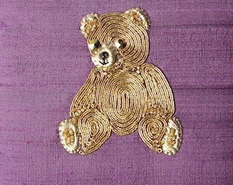 Goldwork Teddy Bear Embroidery Kit | Beginner Craft | Metallic Threads, Leather Accents