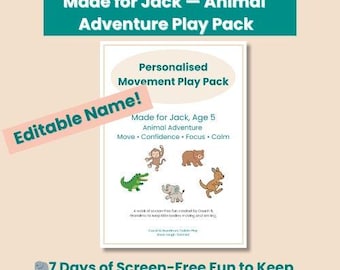 Personalised Movement Play Pack – Custom Animal Adventure Edition | Toddler Activity Printable | Kids Movement Cards | Screen-Free Fun
