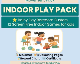 Indoor Play Pack for Toddlers | 12 Screen-Free Games | Printable Activity Cards + Reward Chart & Certificate | Preschool PDF