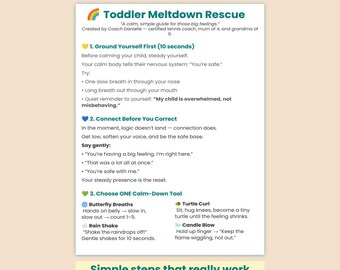 Toddler Meltdown Rescue • Calm Parenting Guide • Scripts for Big Feelings • Gentle Calming Tools (Ages 1–6)