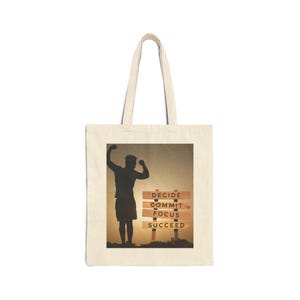 Motivational Cotton Canvas Tote Bag, Inspirational Bag for Gym, Shopping, Eco-Friendly Gift, Fitness Tote, Deciding to Succeed