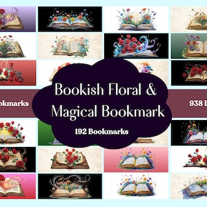 Bookish bloemen bladwijzer | Fantasie bladwijzer | Bladwijzer PNG | Magische bladwijzerset