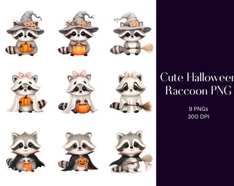Süßer Halloween Waschbär PNG | Waschbär Süßes oder Saures PNG | Waschbär Liebhaber Sublimations Designs | Liebenswerter Halloween PNG