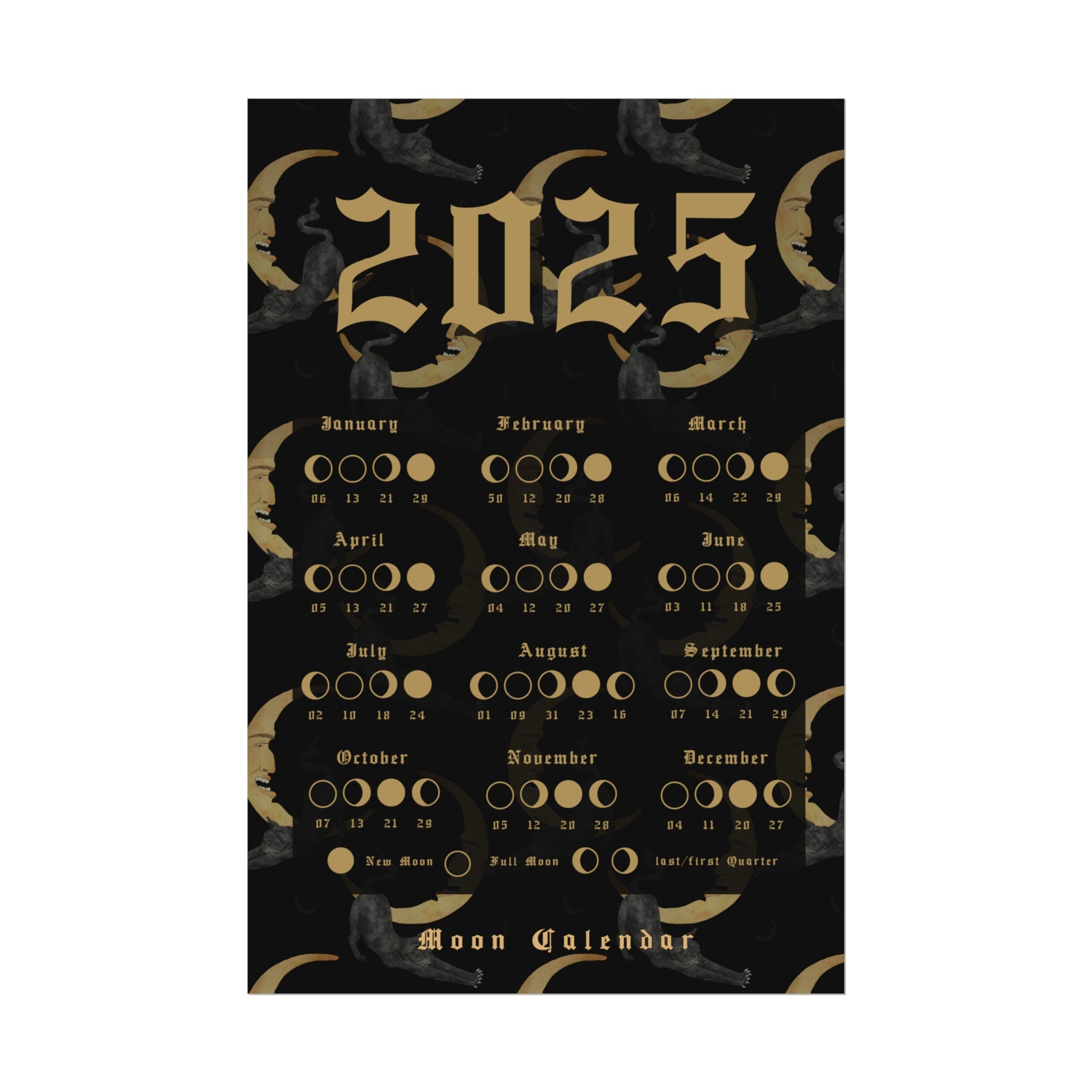 Full Moons 2025 Calendar Poster Etsy UK