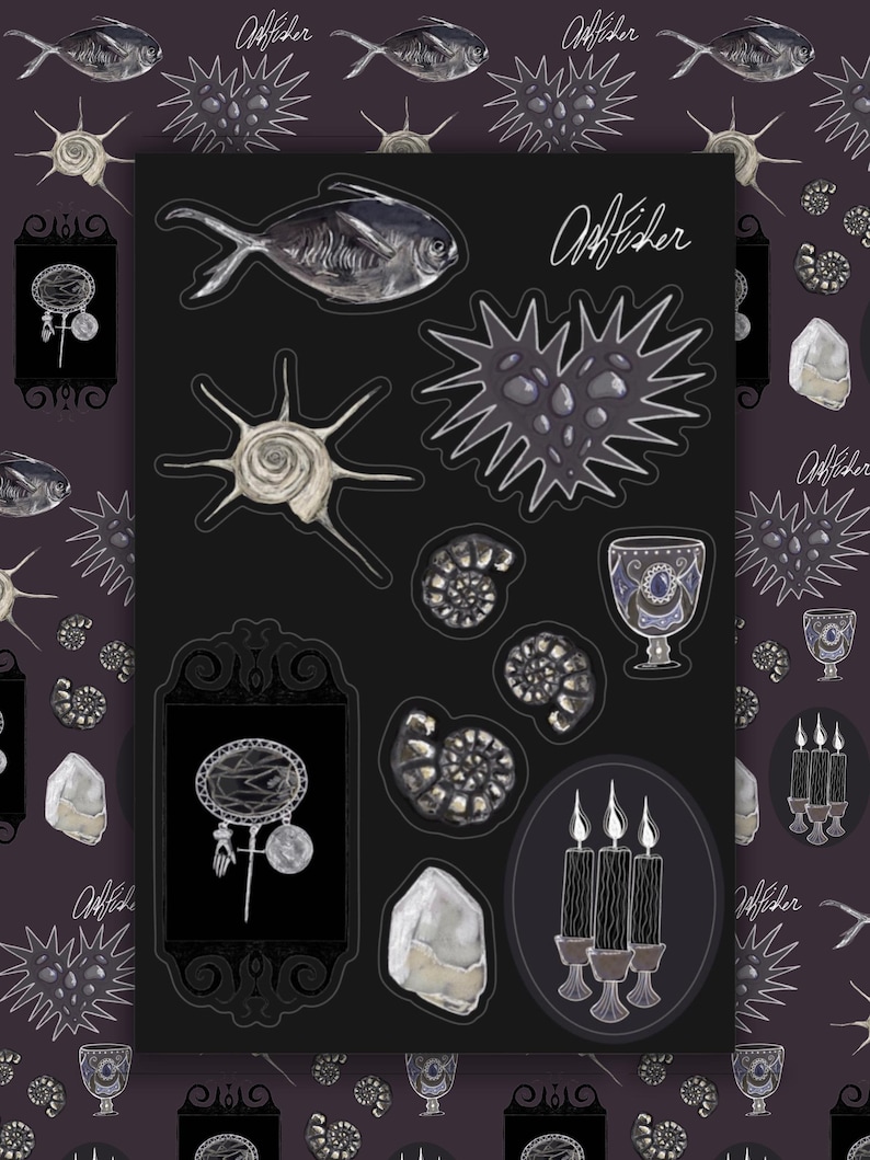 Hand Drawn Sticker Sheet - Alt Style - Illustrated Purple and Silver ...