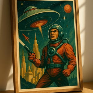 Retro Sci-Fi Poster | Vintage Space Adventure Wall Art | Matte Print in 12x18, 20x30, 24x36