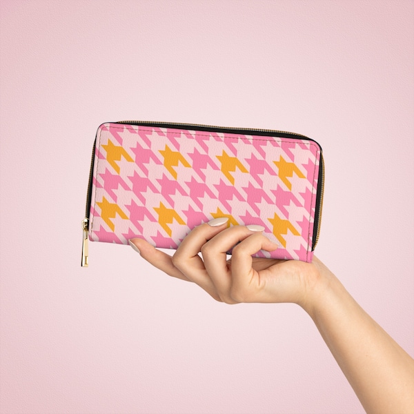 Zipper Wallet pink houndstooth organizer wallet