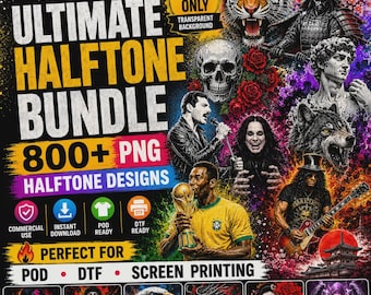 800+ Halftone PNG Bundle | Vintage Distressed Graphics (Digital Download)