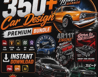 350+ Car Designs Bundle | JDM, Muscle, Drift Graphics (Instant Download)