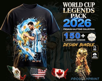 World Cup 2026 Legends Bundle: 150+ Halftone PNGs, World-Cup Designs Sublimation, High-Res