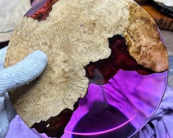 Handmade Wooden Pink Epoxy Resin Tray, Decorative Tray, Housewarming Gift