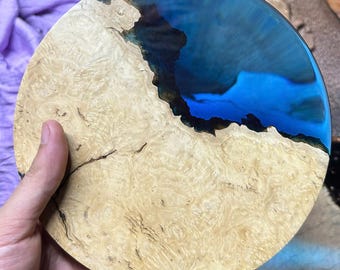 Handmade Wooden Blue Epoxy Resin Tray, Decorative Tray, Housewarming Gift