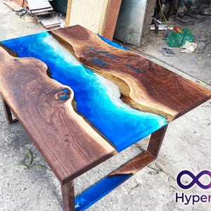 Personalized Wooden Blue Ocean Live Edge Resin Table, Epoxy Resin Table, Custom Dining Table, Dining Room Table
