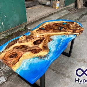 Custom Live Edge Resin Table, Wooden Blue Ocean Epoxy Resin Table, Custom Dining Table, Dining Room Table