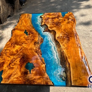 Custom Mappa Wooden Blue Ocean Epoxy Resin Table, Custom Dining Table, Live Edge Resin Table, Dining Room Table