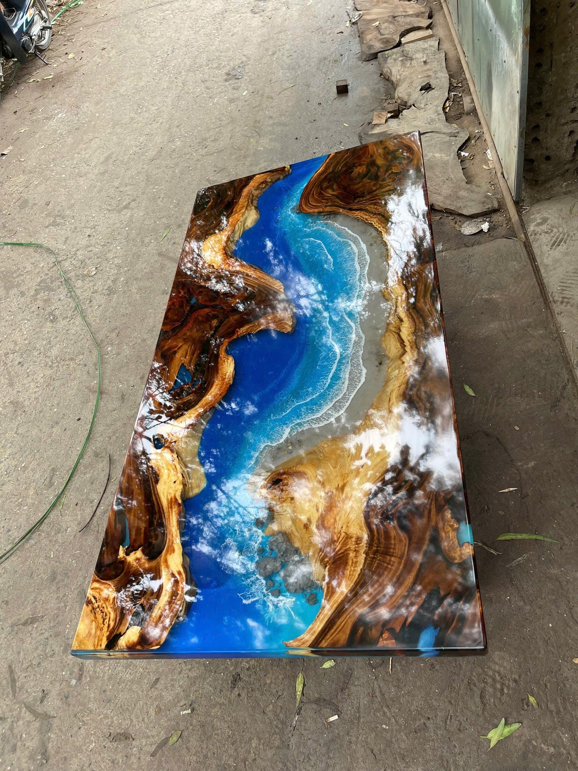 Made to Order Blue Ocean Resin Table – Live Edge Wood Epoxy Dining ...