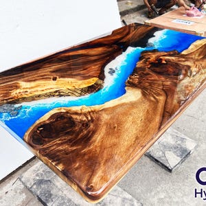 Customized Wooden Blue Ocean Live Edge Resin Table, Epoxy Resin Table, Custom Dining Table, Dining Room Table