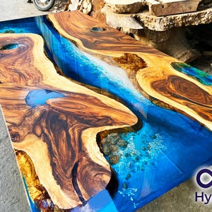 Personalized Live Edge Resin Table, Wooden Blue Ocean Epoxy Resin Table, Custom Dining Table, Dining Room Table