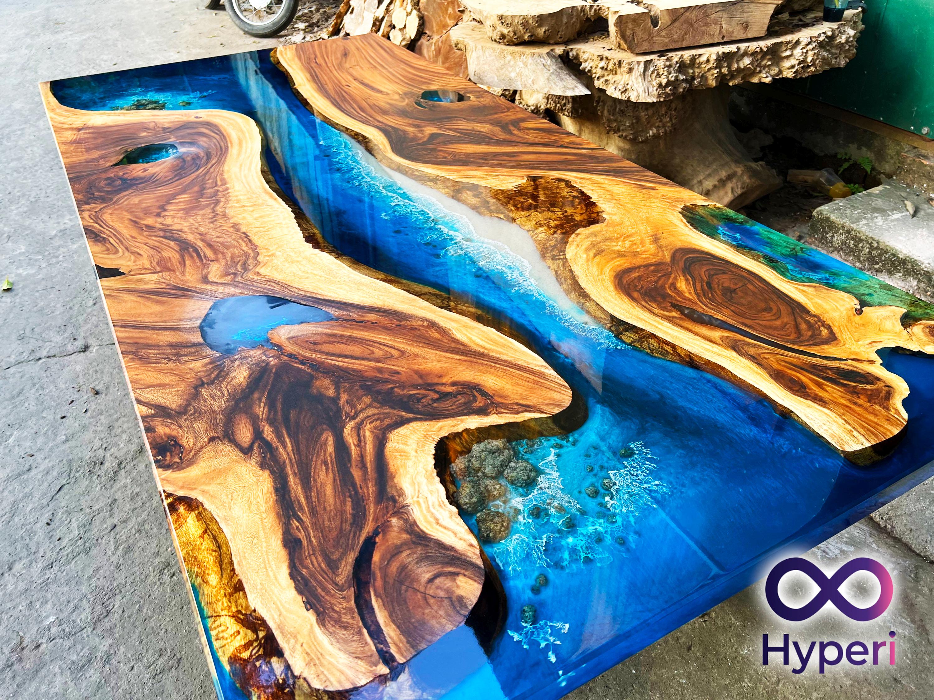 Personalized Live Edge Resin Table, Wooden Blue Ocean Epoxy Resin Table, Custom Dining Table, Dining Room Table