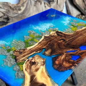 Customized Island Resin Table, Live Edge Wood & Epoxy Beach Art Desk, Coastal Coffee Table, Handmade Ocean Furniture, Epoxy Resin Table