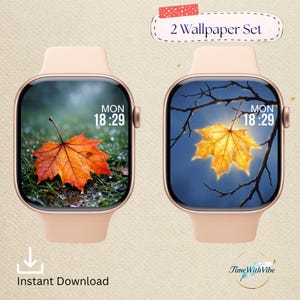 Höstlönnlöv Apple Watch-urtavla Bundle Höstnatur Bakgrundsuppsättning Digital nedladdning