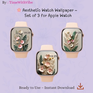 Floral Apple Watch Wallpaper Set of 3 – Aesthetic Watch Face Backgrounds for Women, Nature Theme, Instant Download