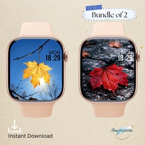 Höstlönnlöv Apple Watch-urtavla Set Höstbakgrundspaket Digital nedladdning