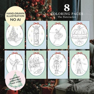 Tarjetas navideñas para colorear del Cascanueces para niños y adultos (descarga digital)