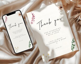 Digital Thank You E-card | Baby Shower Editable Thank You Card | Instant Download | Phone Text Thank You | Editable Physical Card Inc | AC11