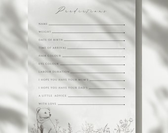 Baby Shower Prediction Game | Printable Baby Shower Game | We Can Bearly Wait Baby Shower |  Predictions Quiz | Minimalist Neutral | MC11