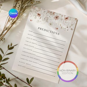 LGBTQ+ Non-binary Predictions Game | Baby Shower Customisable Game | Inclusive Baby Shower Quiz | Floral Editable Canva Template | LC11