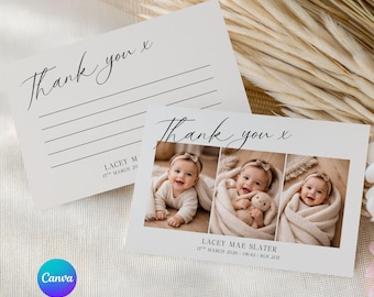 Personalised Baby Thank You Card | 6 x 4 Editable Baby Thanks | Newborn Baby Announcement | Printable Template | Instant Download | TY11
