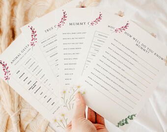 Wildflower Baby Shower Games Bundle | Minimalistic Baby Shower Games Set of 5 | Boho Baby Shower Game Set | AC11