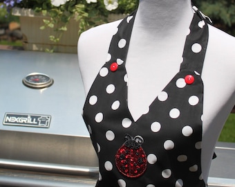 SALE Black & White Polka Dot Full Apron