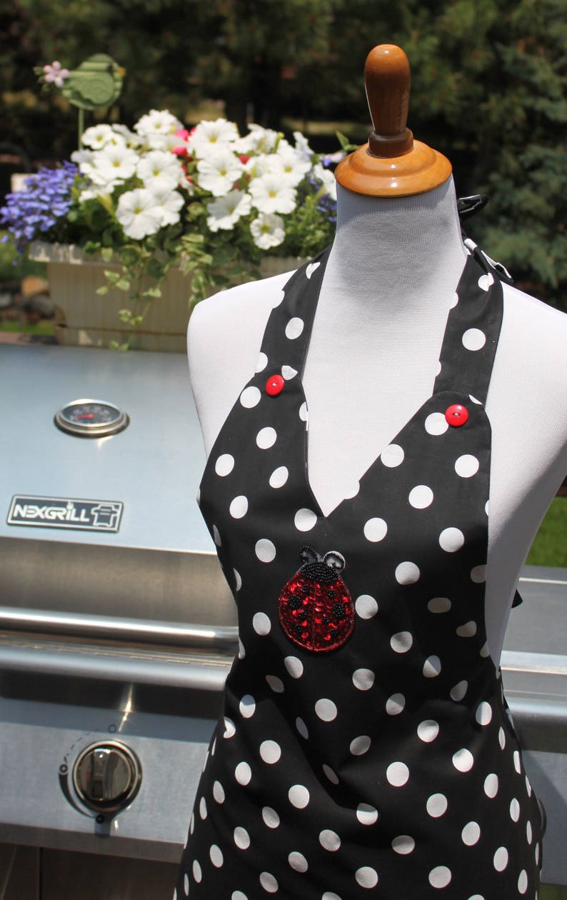 SALE Black & White Polka Dot Full Apron image 1