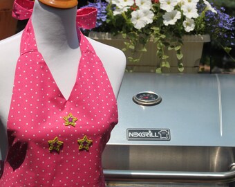 SALE Pink and White Polka Dot Full Apron