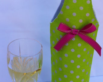 SALE Chartreuse Polka Dot Pattern Wine bag Gift Tote Bag Handmade in USA