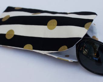 SALE Sunglasses case, soft eyeglass case, soft sunglass case, black & white striped case, eyeglasses case, fabric sunglass case